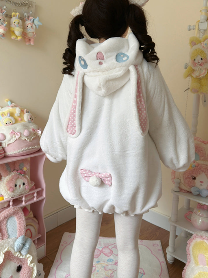 Rabbit Ears Hoodie Lolita Coat - Plush & Soft Winter Overcoat for Sweet Kawaii Fashion