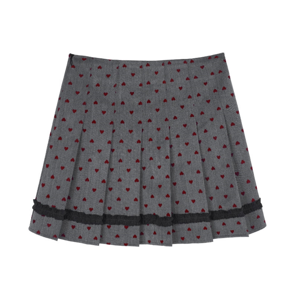 Red Flocked Pleated Skirt