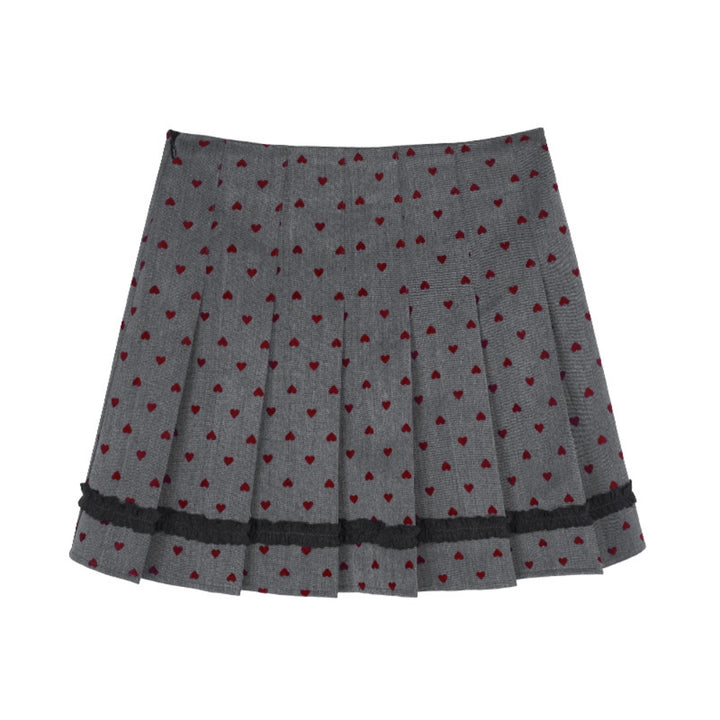 Red Flocked Pleated Skirt