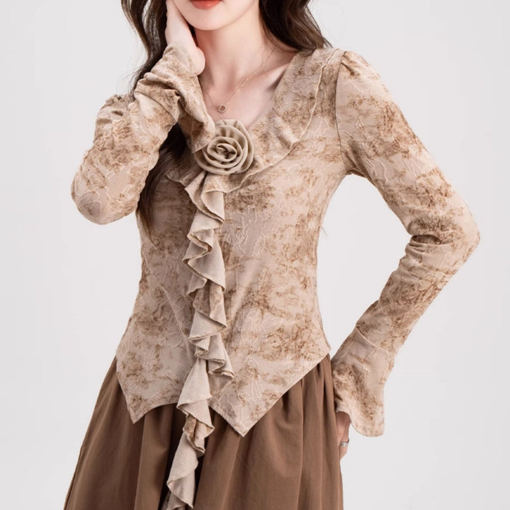 Ruffle V-Neck Fitted Elegant Top