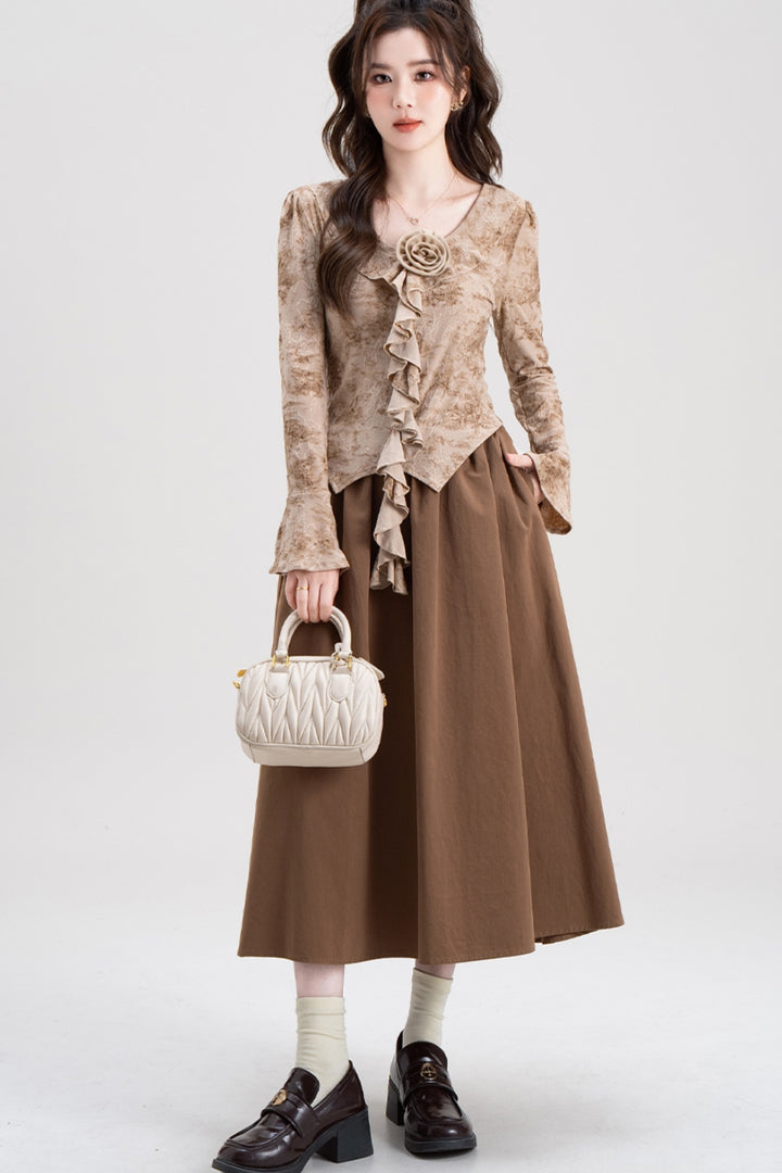Ruffle V-Neck Fitted Elegant Top