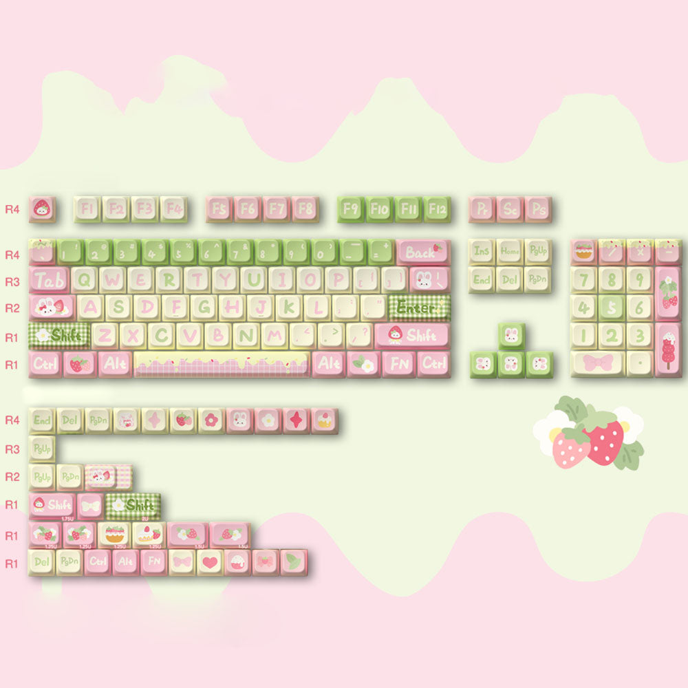 Cute Cartoon Rabbit Strawberry Keycap Set