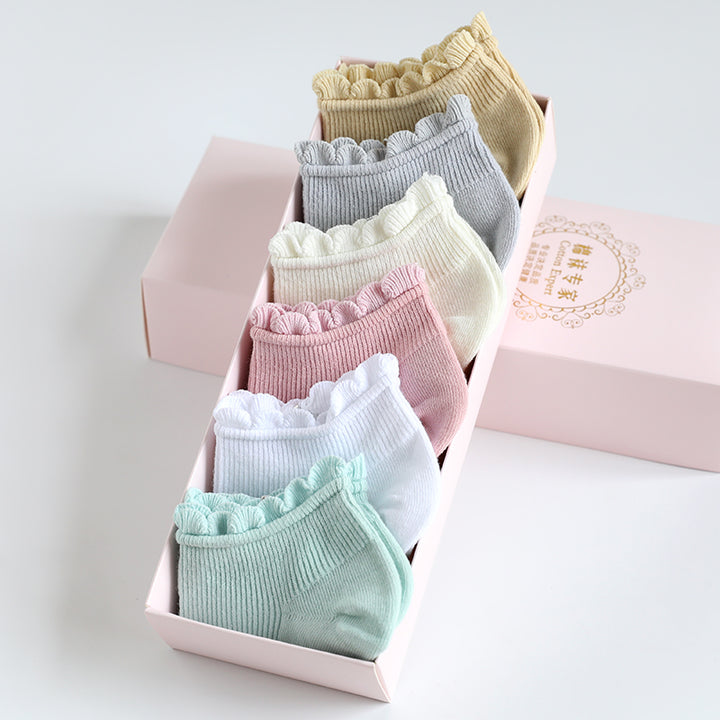 Lace Trim Spring/Summer Cotton Socks 6 Pairs/set