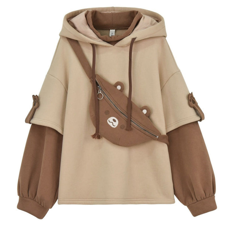 Cute Bear Fake Two-Piece Plush Hoodie