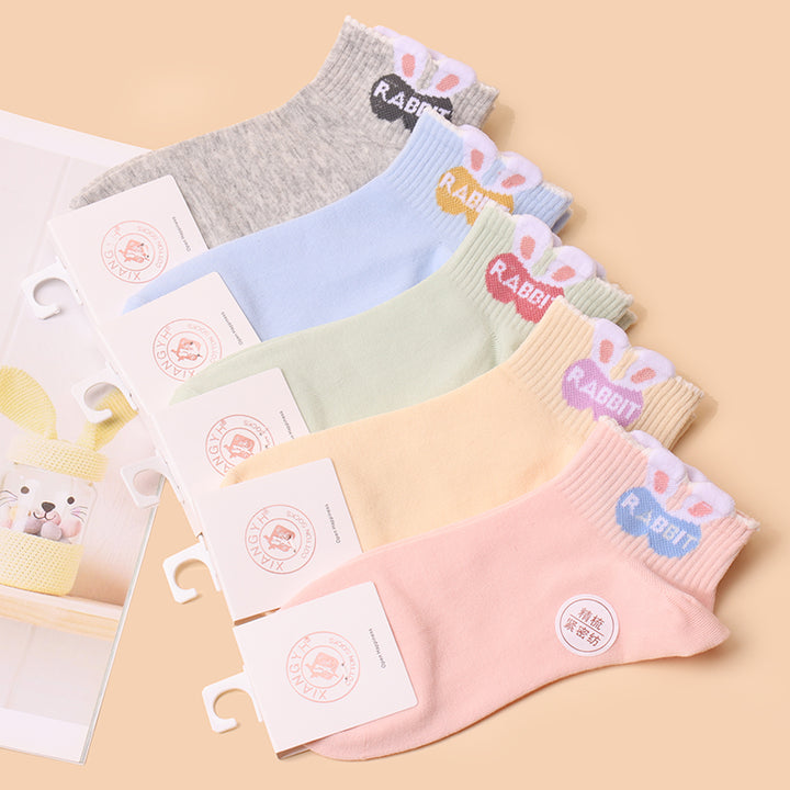 Cute Bunny Spring/Summer Short Tube Cotton Socks 5 Pairs/Set