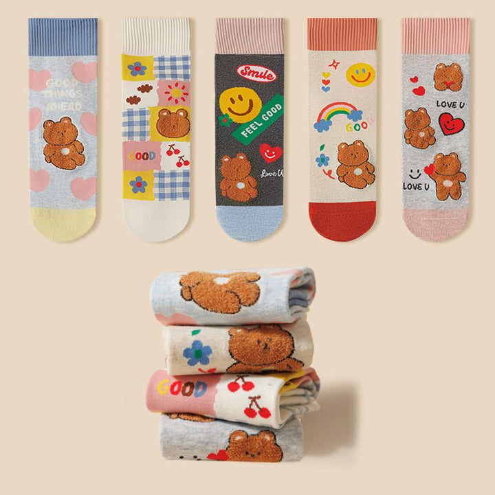 Japanese Cartoon Print Autumn/Winter Socks 5 Pairs /Set