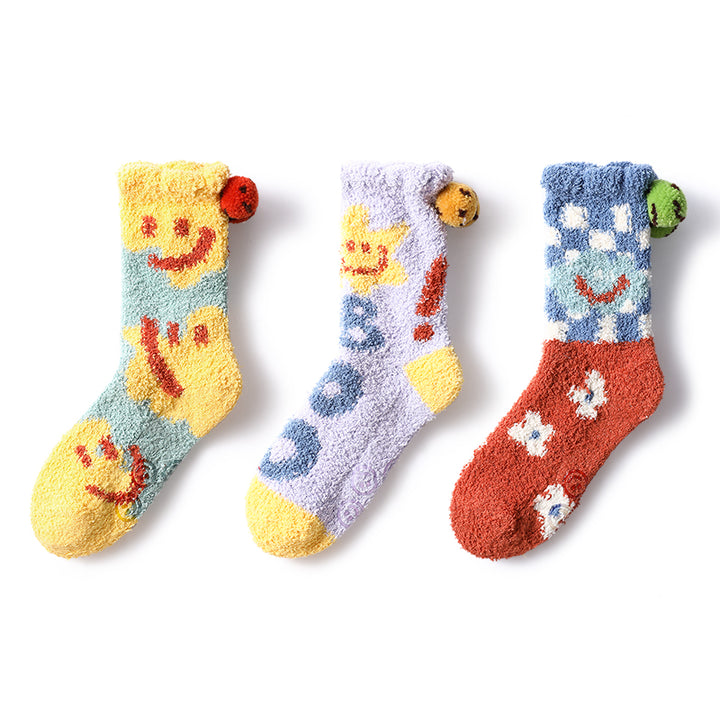 Cute Emoji Coral Fleece Thick Winter Socks