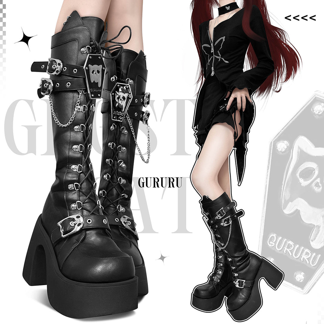 Gothic Knee High Lace Up Boots