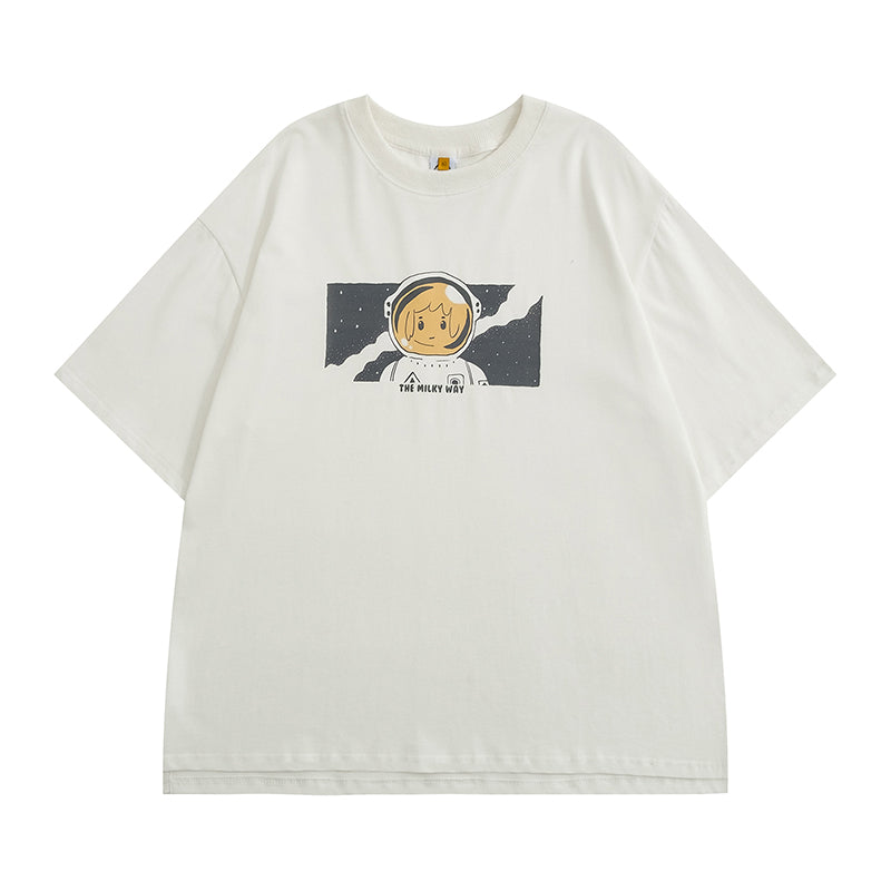 Astronaut Print Summer Short Sleeve Round Neck T-shirt