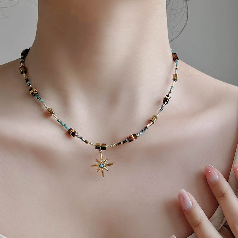 Luxury Meilad natural stone beaded octagram necklace