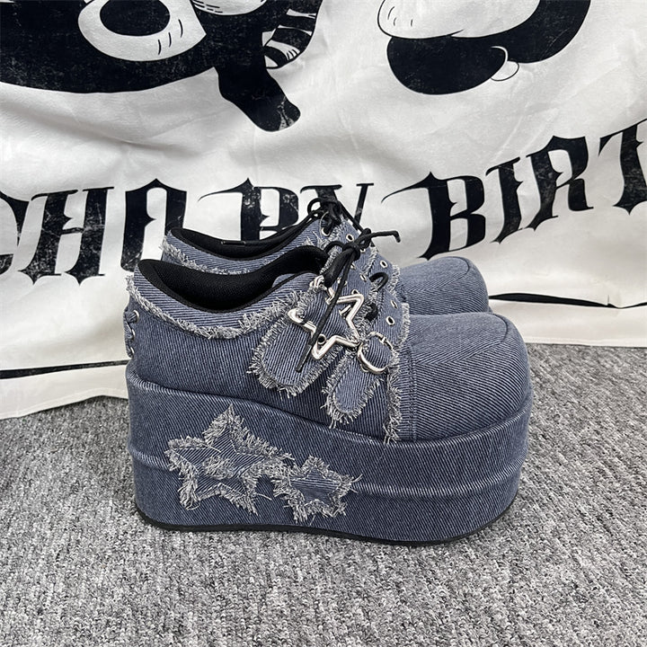 Harajuku Stars Denim Platform Shoes