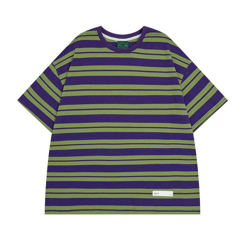 Japanese-style Summer Casual Purple Striped Short-sleeved T-shirt