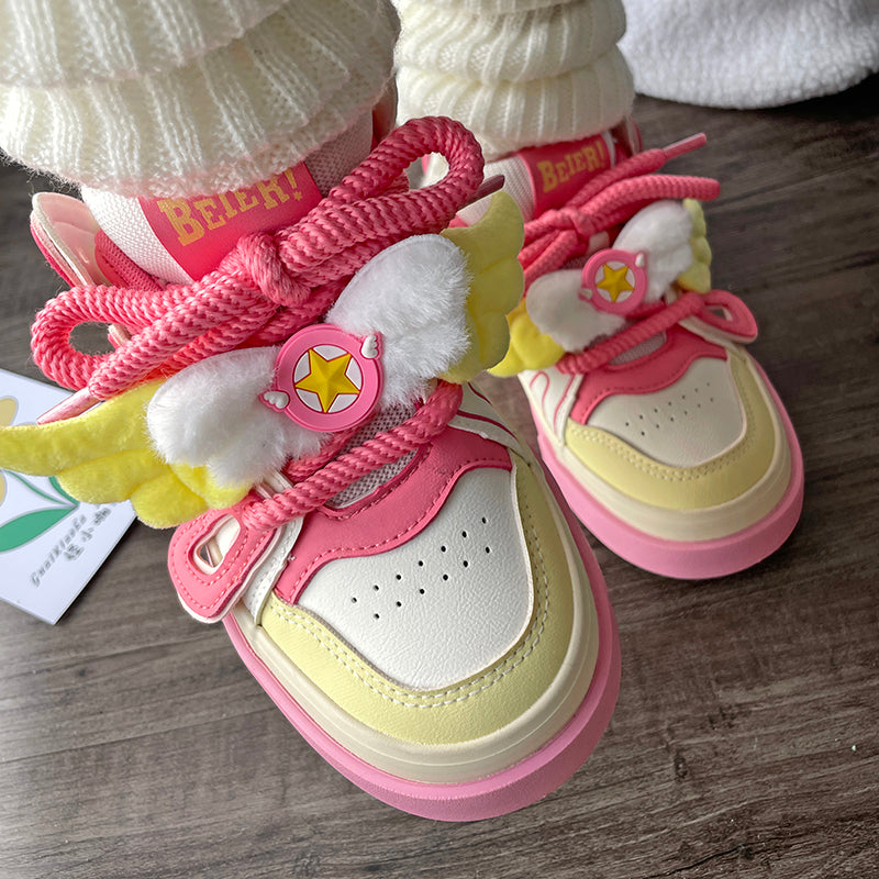 Cartoon Wings Letters Platform Colorblock Sneakers