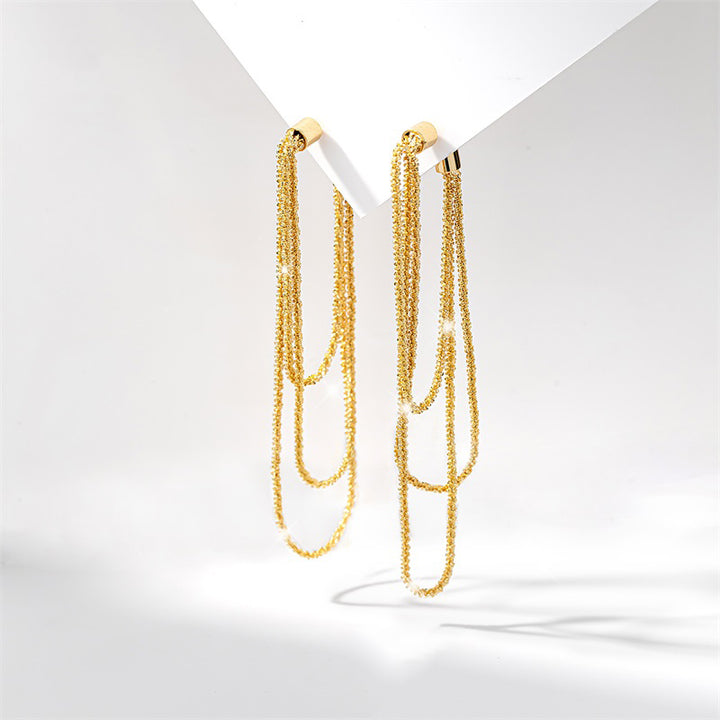 French Luxurious Golden Tassel Drape Earrings
