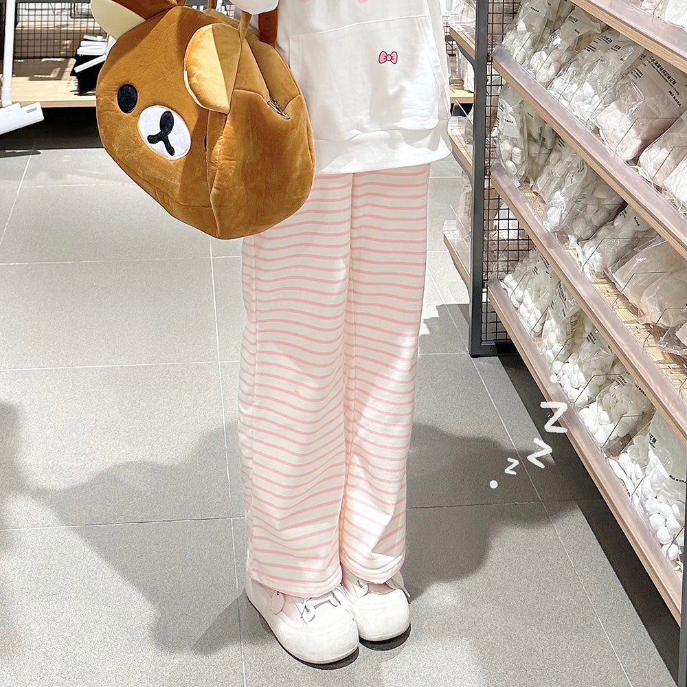 Japanese-style Cute Pink Striped Autumn Pants