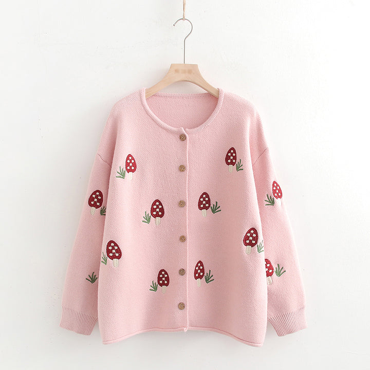 Cute Strawberry Embroidered Sweater Cardigan