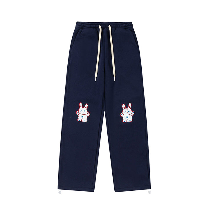 Japanese-style Star Embroidery Green Corduroy Wide Leg Pants