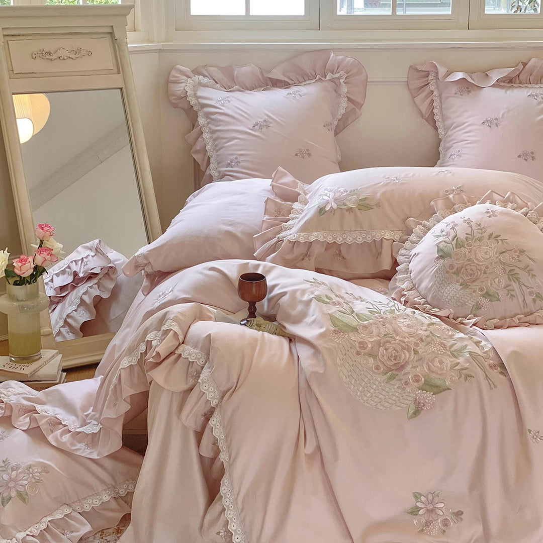 Rose Embroidery Lace Cotton Bedding Set