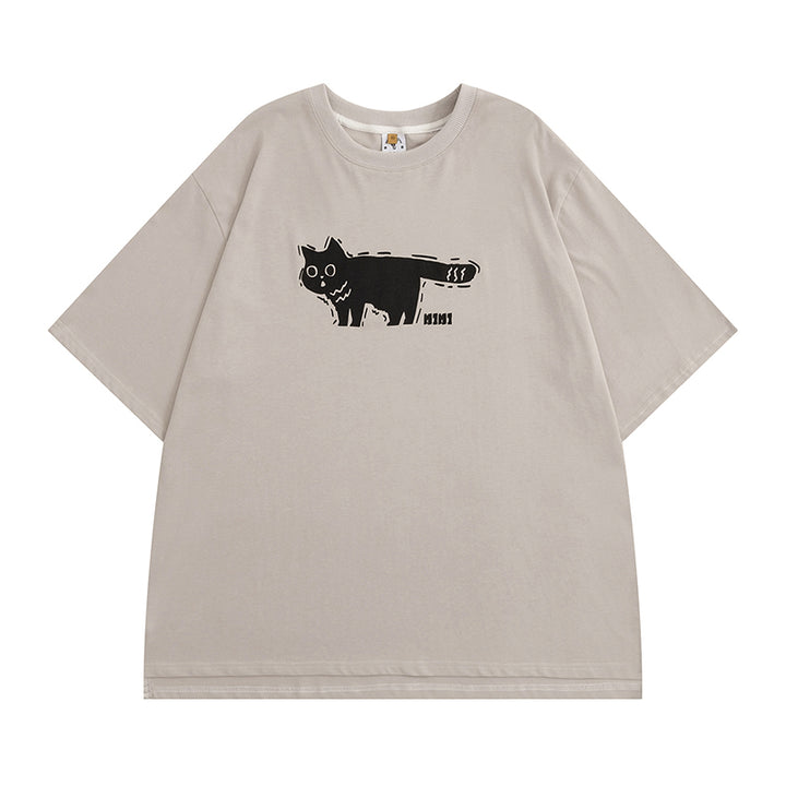 Summer Cartoon Cat Printed Short-sleeve Round-neck T-shirt