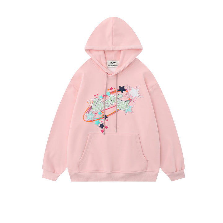 Star-printed hooded loose sweatshirt for spring autumn