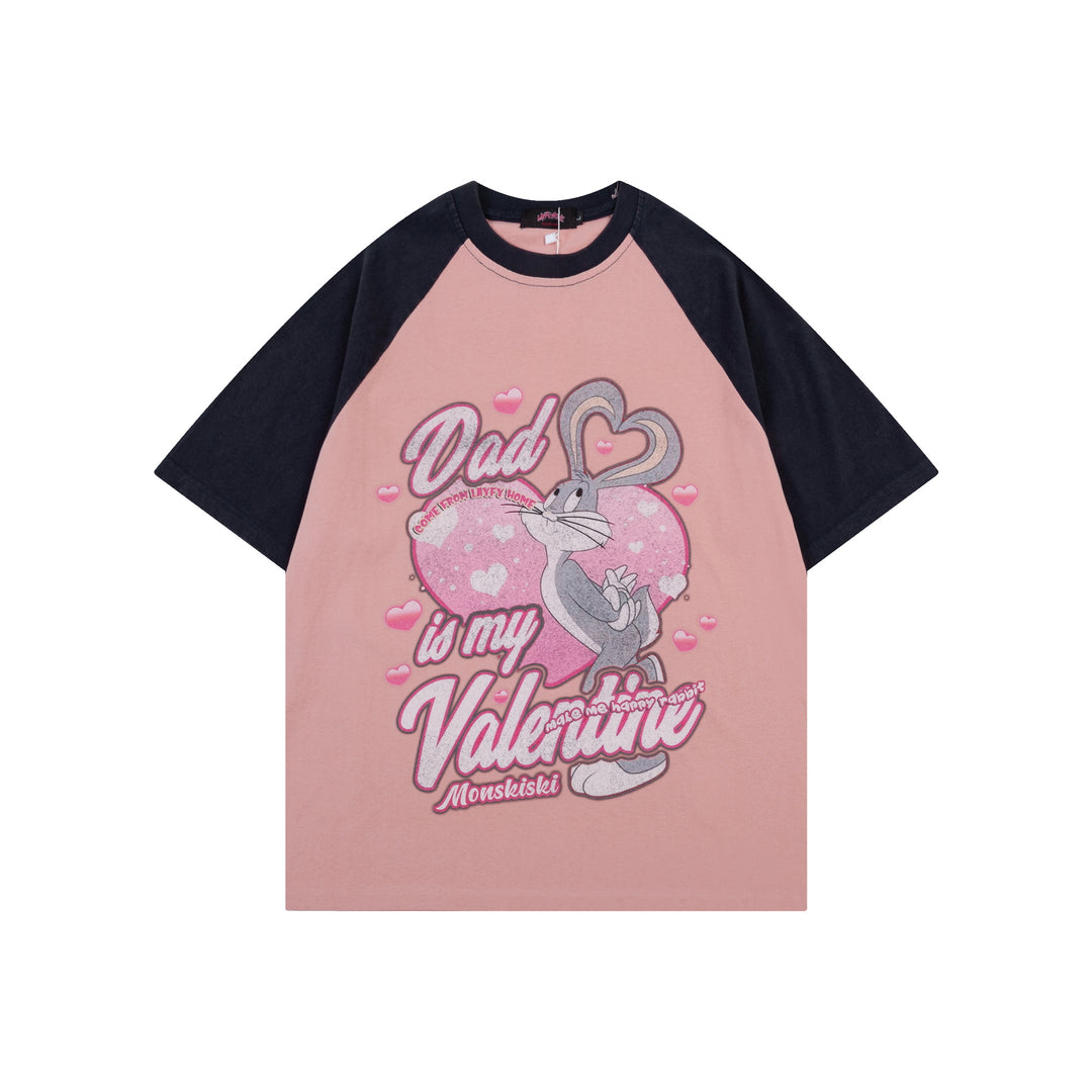 American Retro Heart Bunny Short Sleeve T-shirt