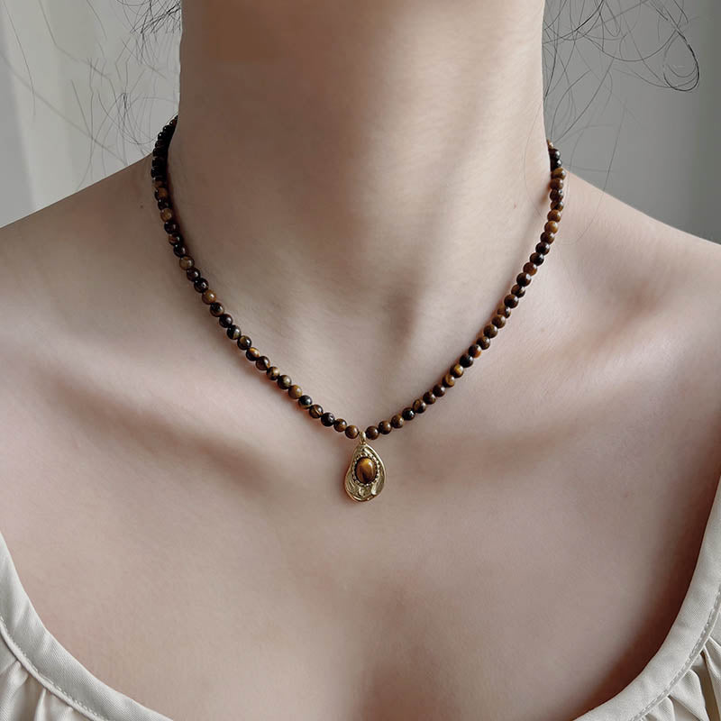 Chinese vintage Meilad tiger's eye stone necklace
