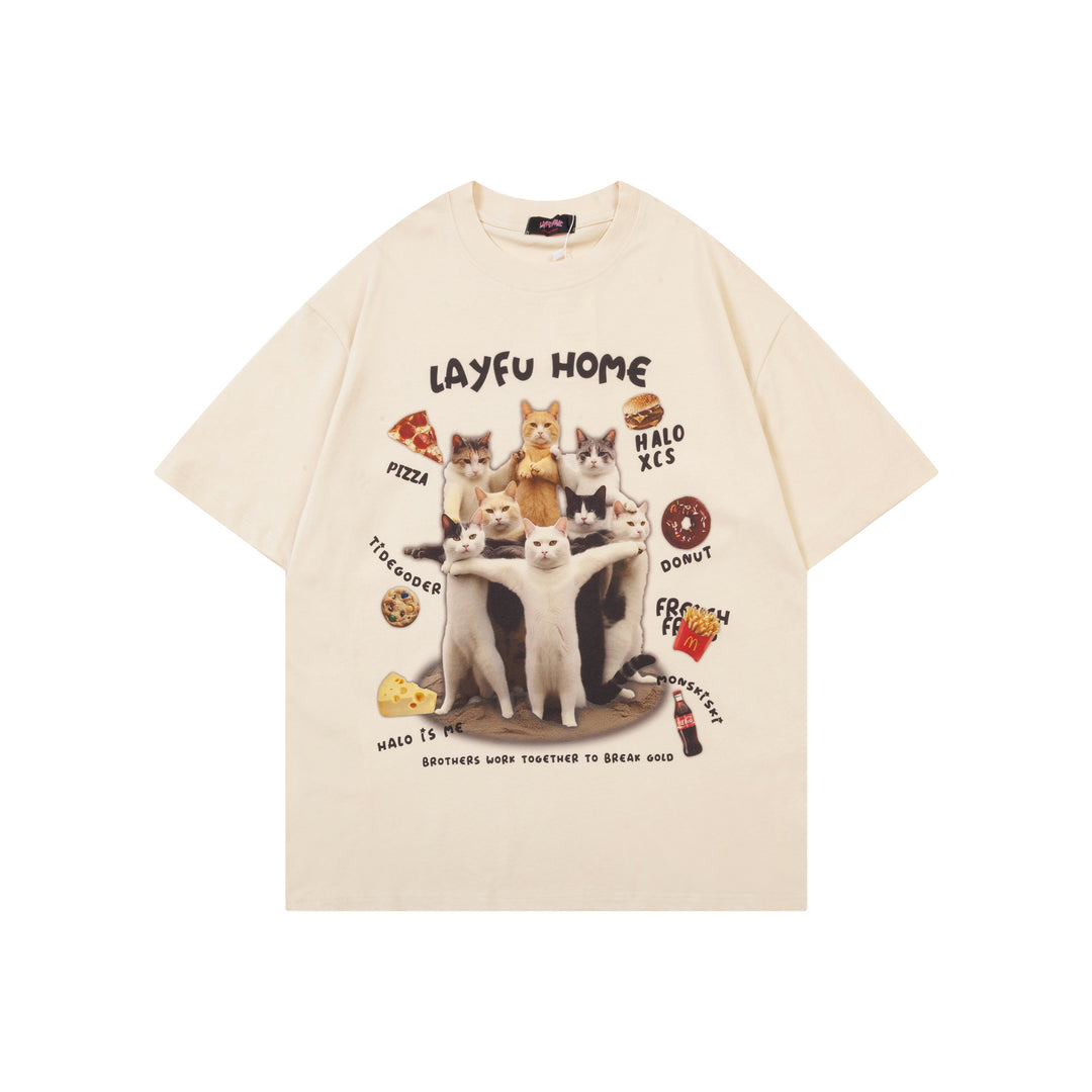 Cute Cartoon Cats Oversized Short Sleeve T-shirts