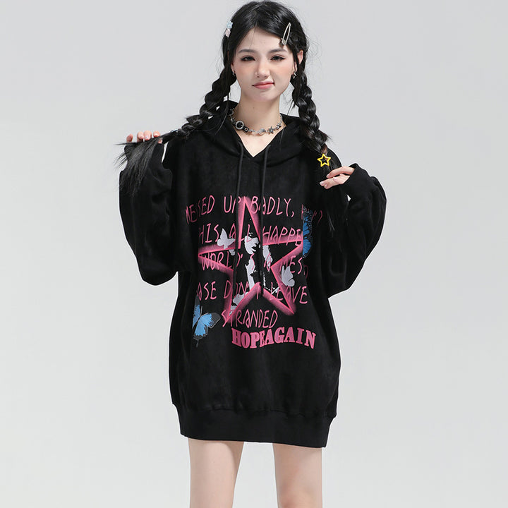 Star graffiti pullover loose sweatshirt