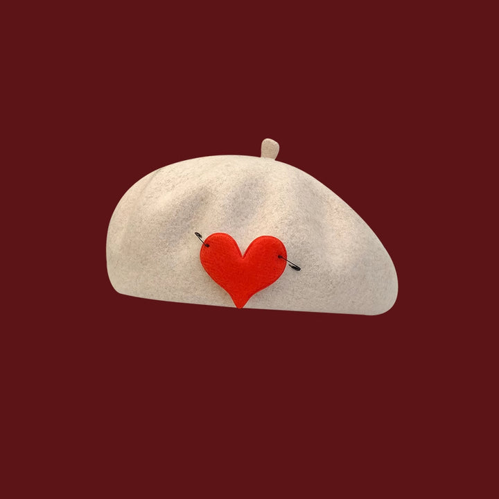 Cozy Love Heart Wool Beret