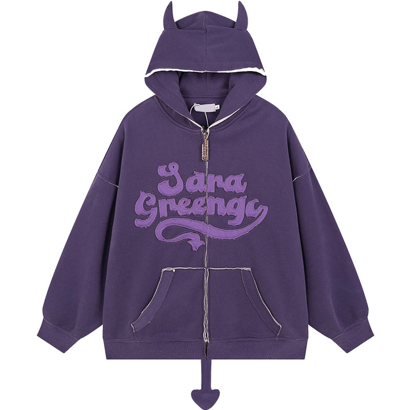 Little Devil Letter Embroidery Sweatshirt with Pockets