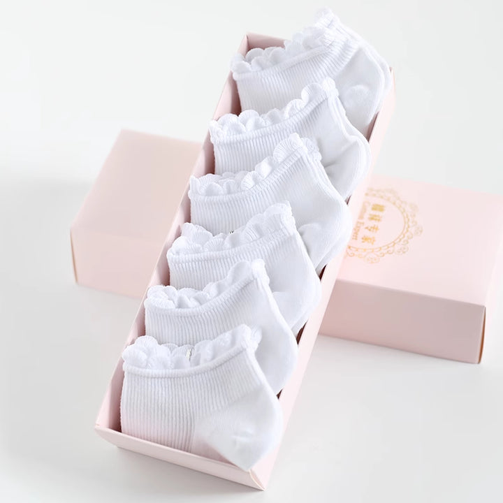 Lace Trim Spring/Summer Cotton Socks 6 Pairs/set