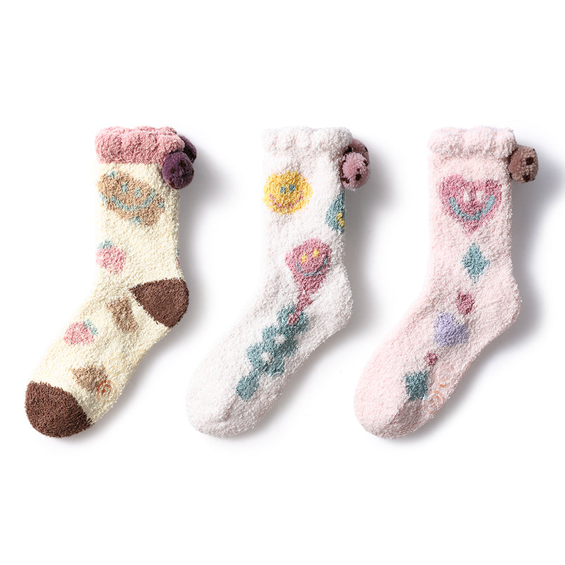 Cute Emoji Coral Fleece Thick Winter Socks