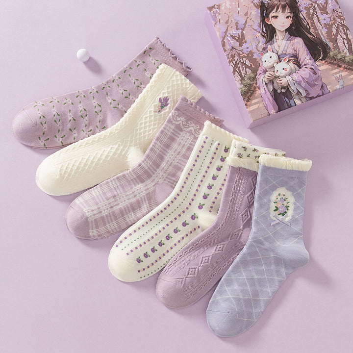 Cute Flower Cotton Socks 6 pairs/set