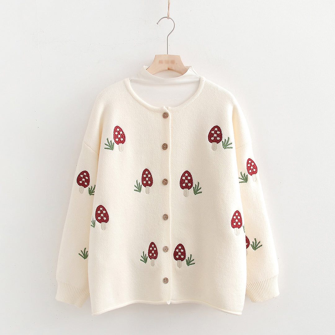 Cute Strawberry Embroidered Sweater Cardigan