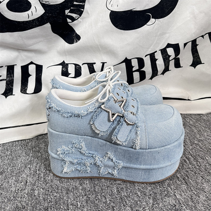 Harajuku Stars Denim Platform Shoes