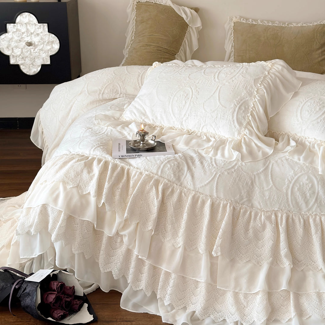 Princess Lace Edged Warm Milk Velvet Duvet Cover