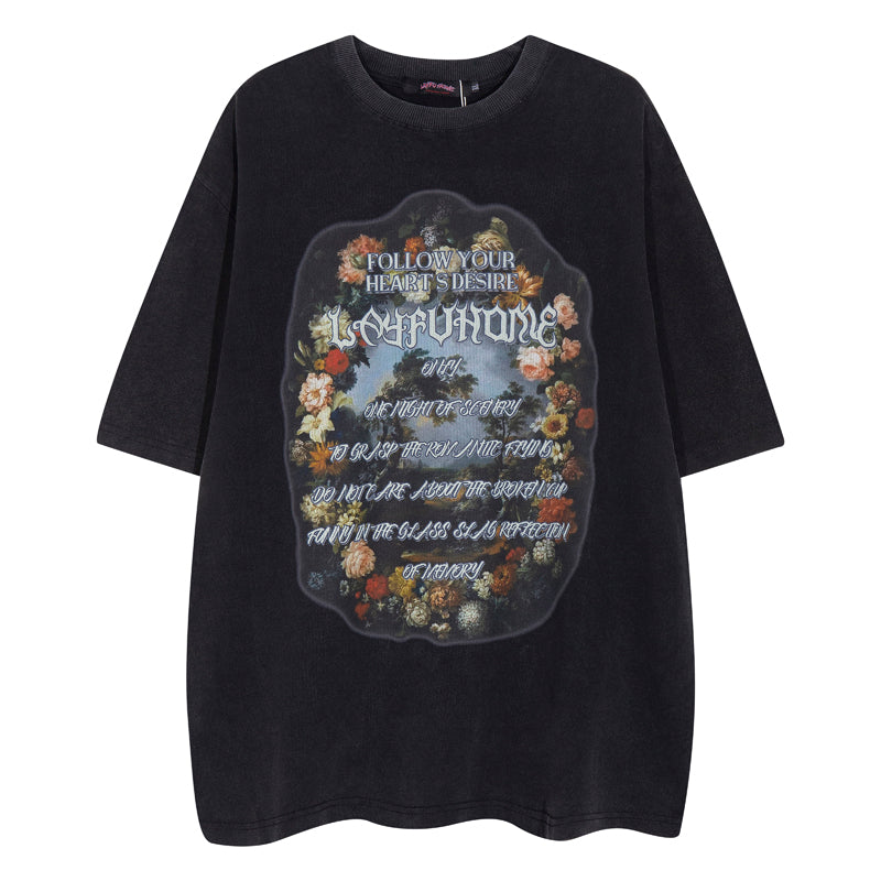 American Vintage Street-style Floral Oversized Short Sleeve T-shirt