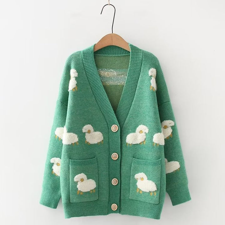 Cute Sheep Loose Fit Knit Sweater Cardigan