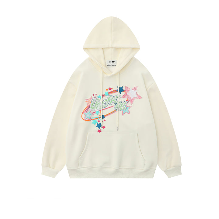 Star-printed hooded loose sweatshirt for spring autumn