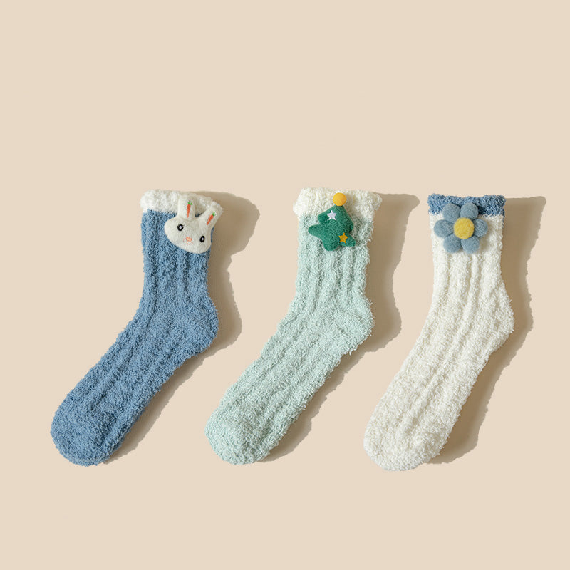 Kawaii Cartoon Thickened Autumn/Winter Socks 3 Pairs /set