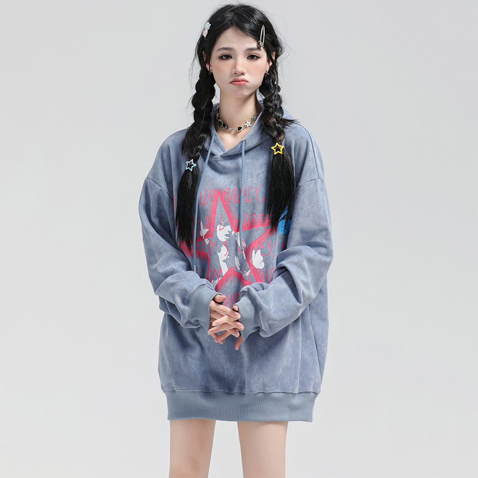 Star graffiti pullover loose sweatshirt