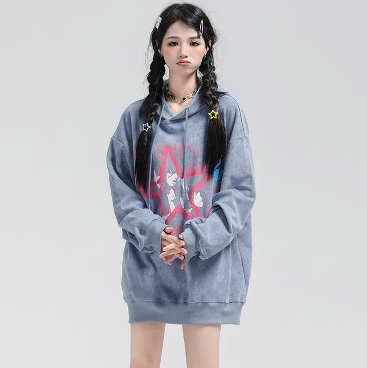 Star graffiti pullover loose sweatshirt