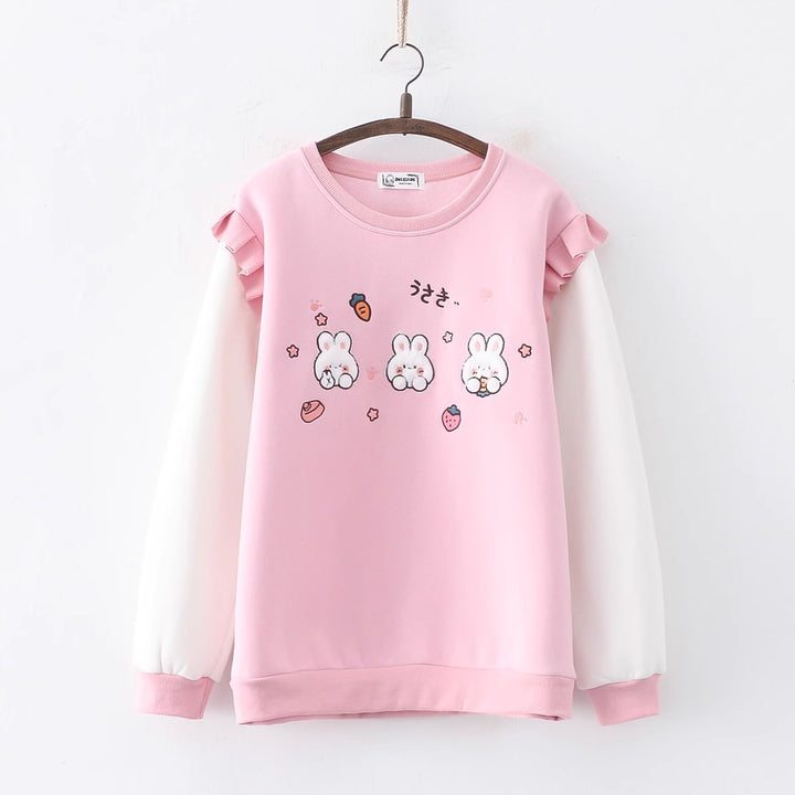 Cartoon Rabbit Round Neck Thick Hoodie