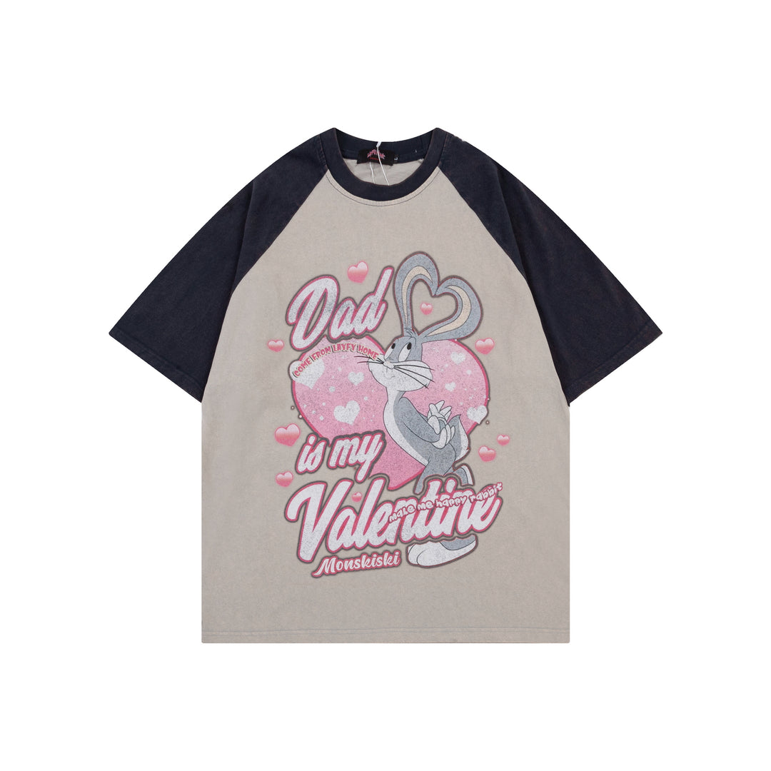 American Retro Heart Bunny Short Sleeve T-shirt