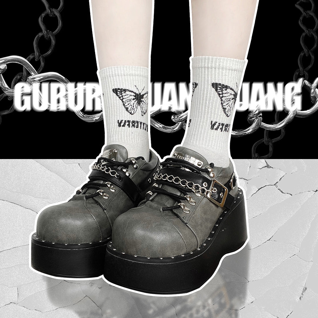 Gothic Lolita Black Gray Platform Shoes