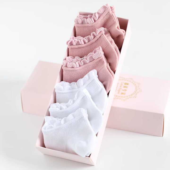 Lace Trim Spring/Summer Cotton Socks 6 Pairs/set