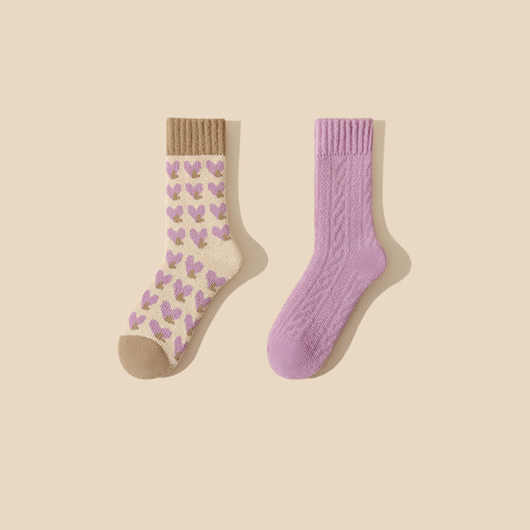 Purple Heart Thickened Autumn/Winter Socks 2 pairs / set