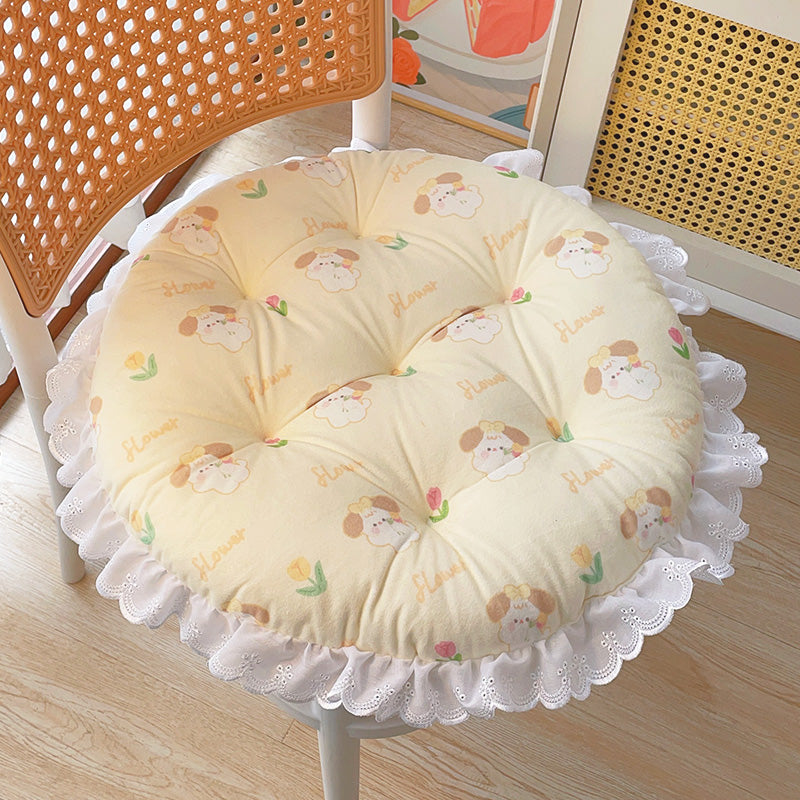 Cartoon Animal Flowers lace-edged round cushion