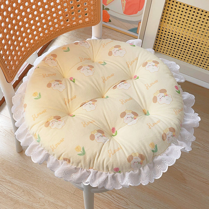 Cartoon Animal Flowers lace-edged round cushion