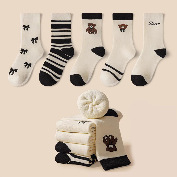 Cute Cartoon Animal Thickened Autumn/Winter Socks 5 Pairs / set